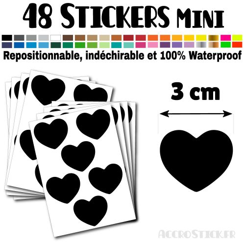 48 Coeurs 3 cm - Stickers mini gommettes