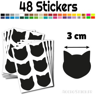 48 stickers Chat de 3 cm - Stickers étiquettes gommettes