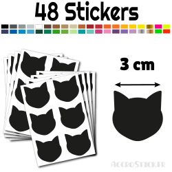 48 stickers Chat de 3 cm - Stickers étiquettes gommettes