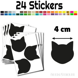 24 stickers Chat de 4 cm - Stickers étiquettes gommettes