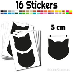 16 stickers Chat de 5 cm - Stickers étiquettes gommettes
