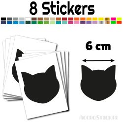 8 stickers Chat de 6 cm - Stickers étiquettes gommettes