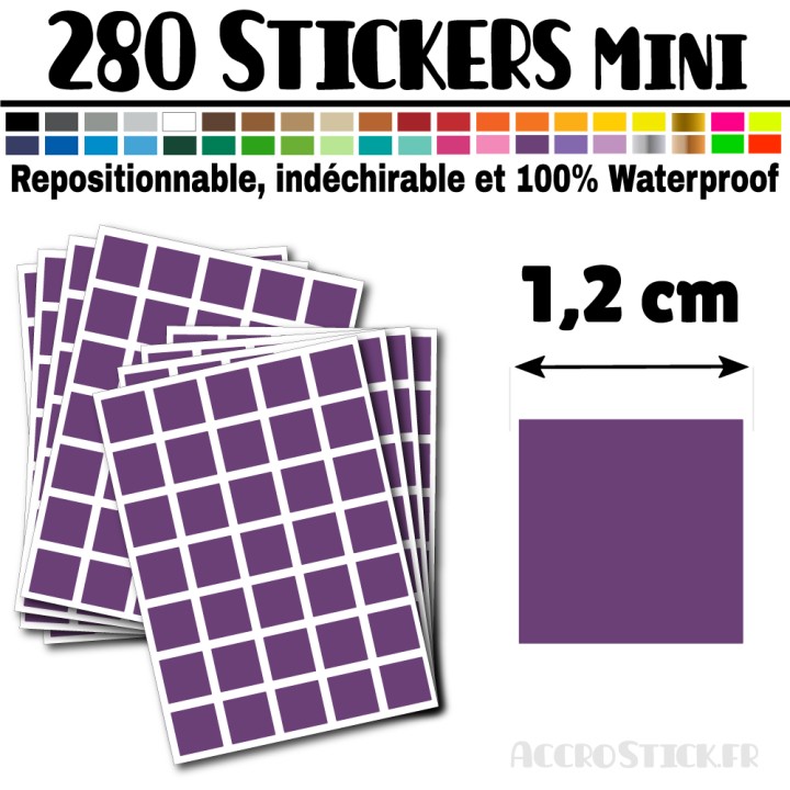 280 Carrés 1,2 cm - Stickers mini gommettes