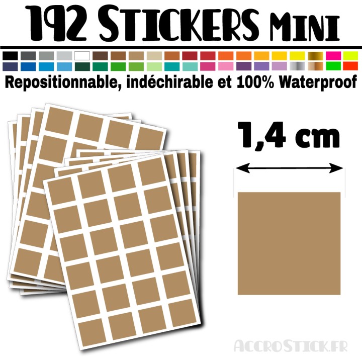 192 Carrés 1,4 cm - Stickers mini gommettes