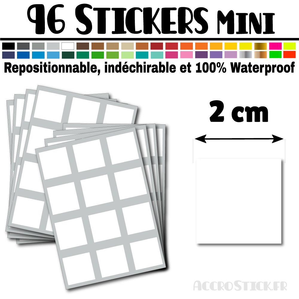 96 Carrés 2 cm - Stickers mini gommettes 96 Carrés 2 cm - Stickers mini gommettes