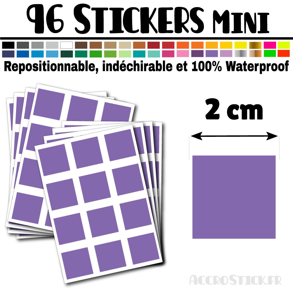 96 Carrés 2 cm - Stickers mini gommettes 96 Carrés 2 cm - Stickers mini gommettes