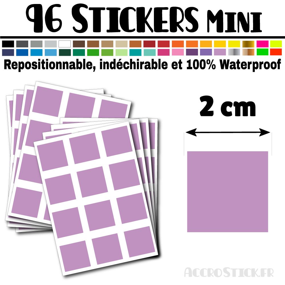 96 Carrés 2 cm - Stickers mini gommettes 96 Carrés 2 cm - Stickers mini gommettes