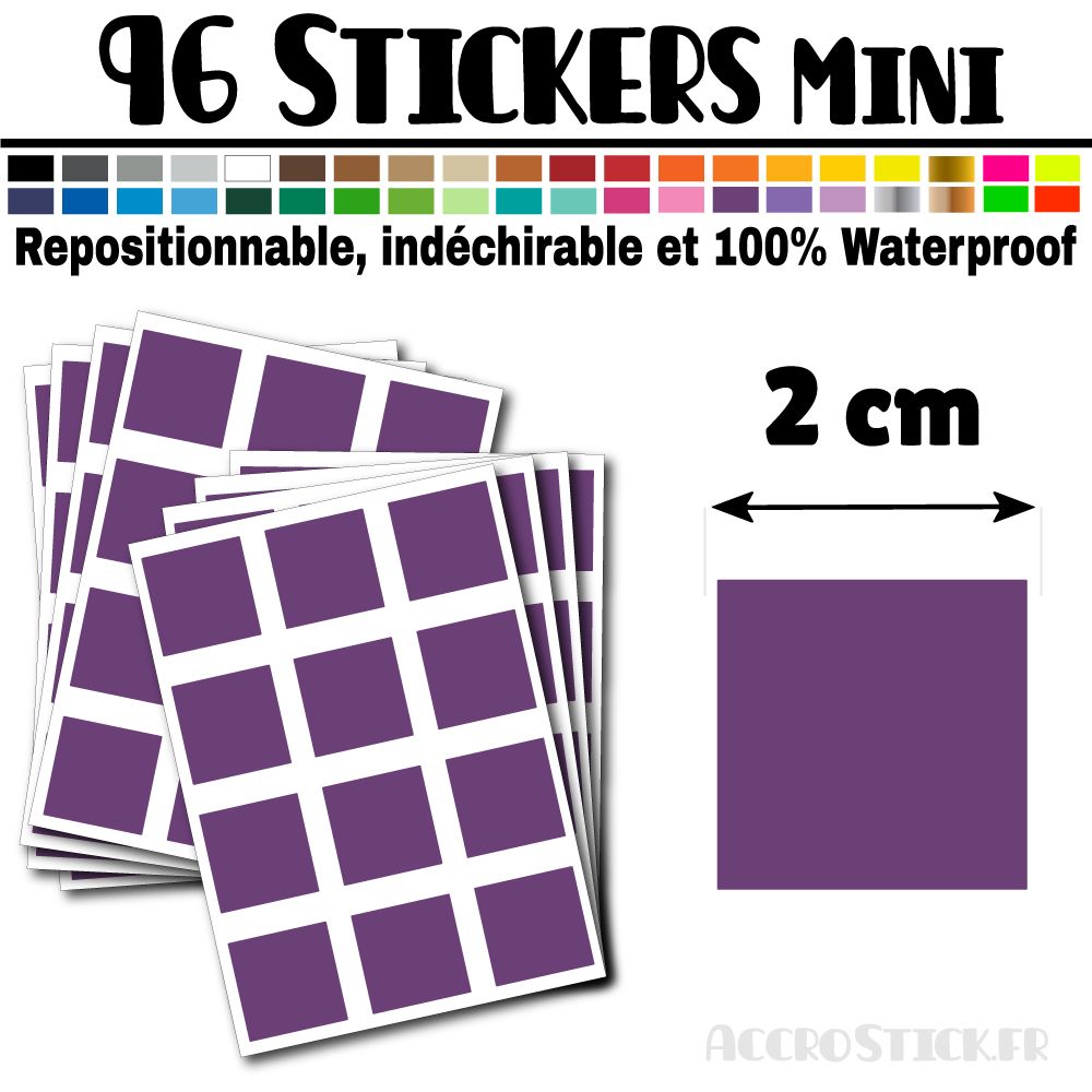 96 Carrés 2 cm - Stickers mini gommettes 96 Carrés 2 cm - Stickers mini gommettes