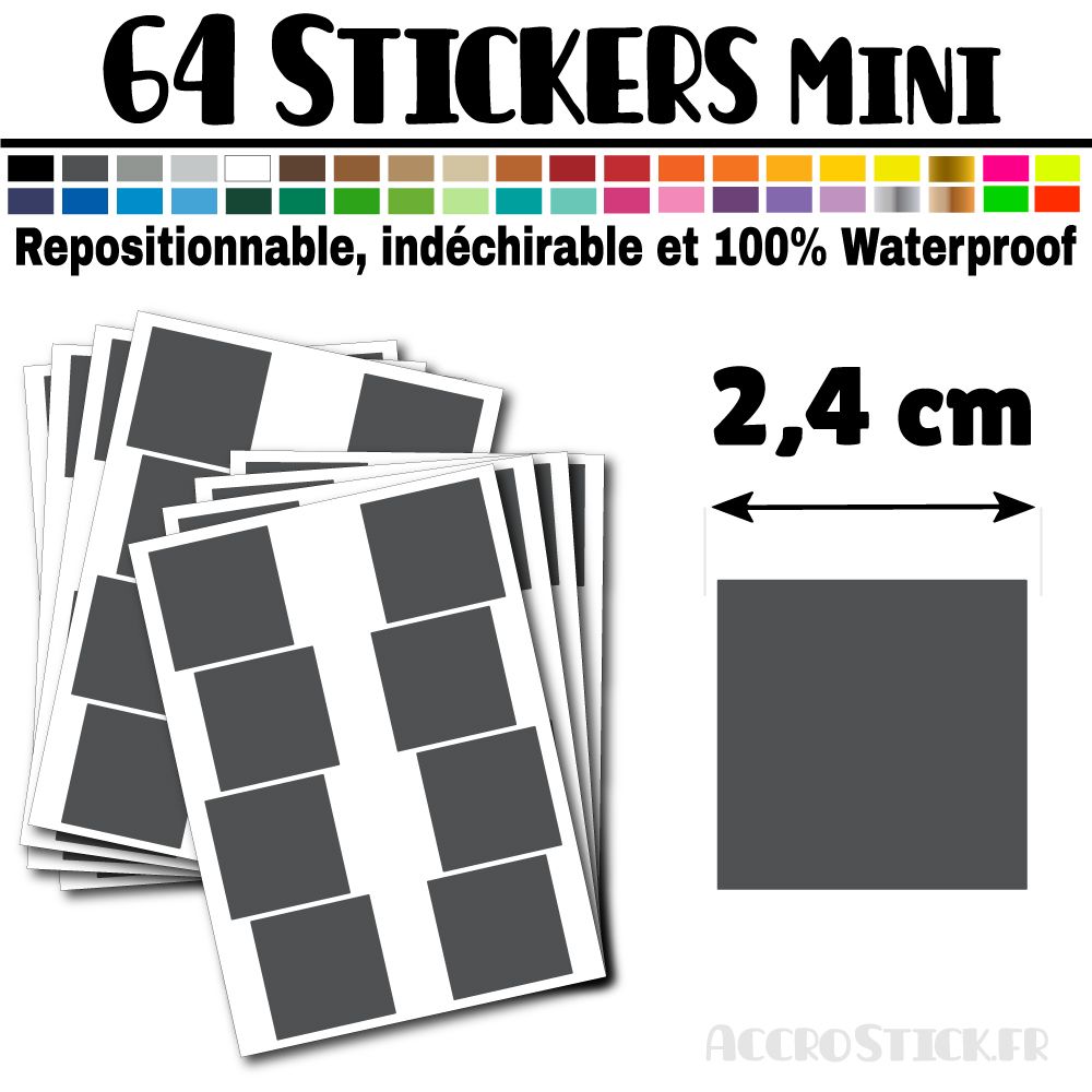 64 Carrés 2,4 cm - Stickers mini gommettes 64 Carrés 2,4 cm - Stickers mini gommettes