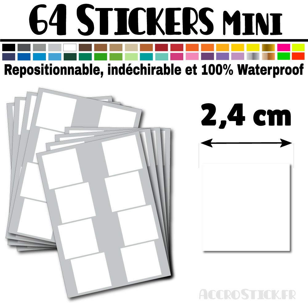 64 Carrés 2,4 cm - Stickers mini gommettes 64 Carrés 2,4 cm - Stickers mini gommettes