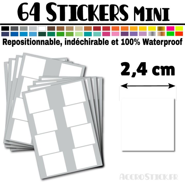 64 Carrés 2,4 cm - Stickers mini gommettes