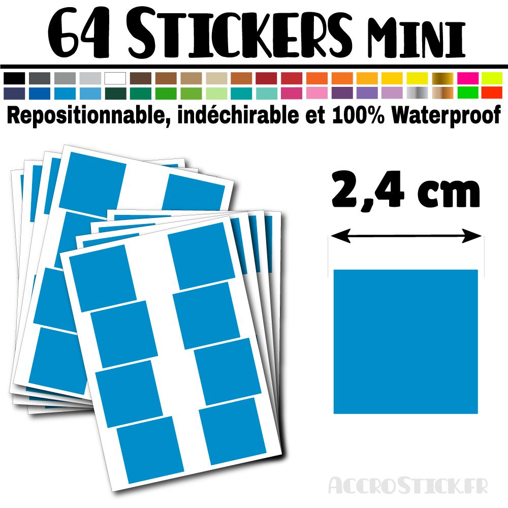 64 Carrés 2,4 cm - Stickers mini gommettes 64 Carrés 2,4 cm - Stickers mini gommettes