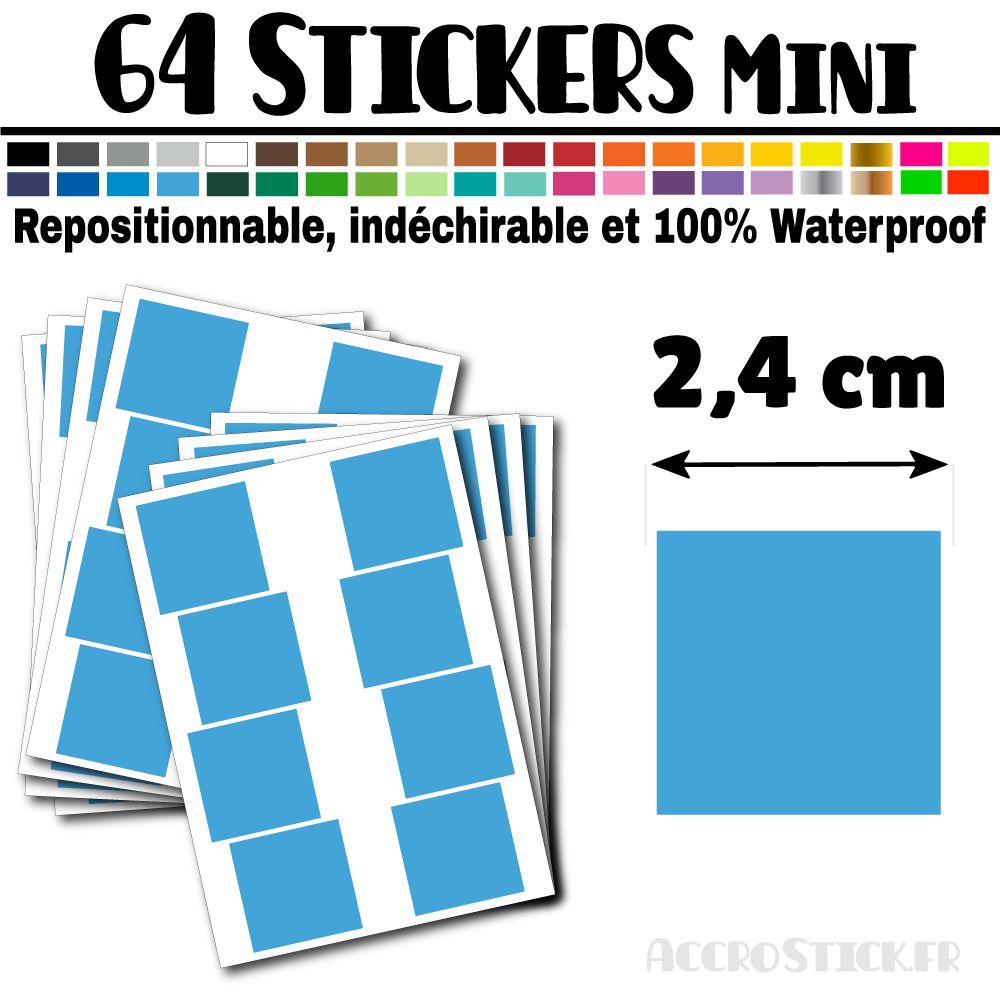 64 Carrés 2,4 cm - Stickers mini gommettes 64 Carrés 2,4 cm - Stickers mini gommettes