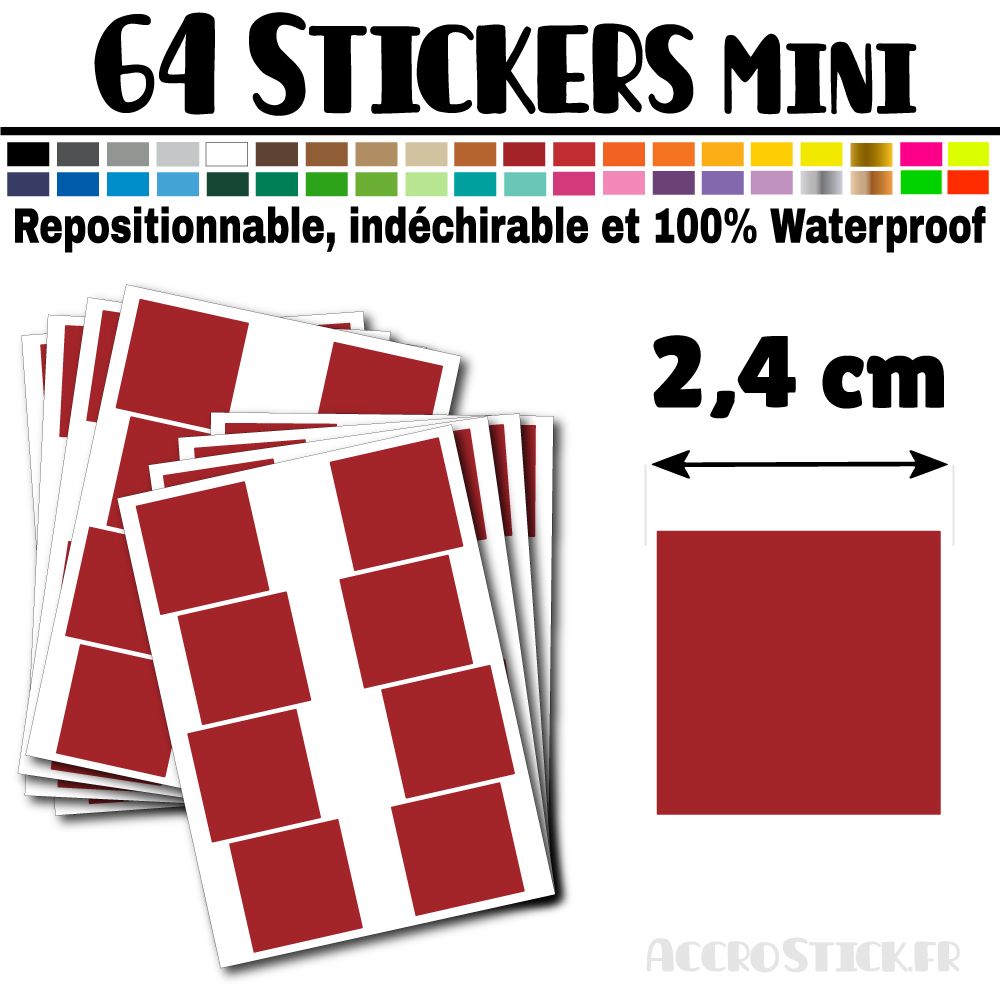 64 Carrés 2,4 cm - Stickers mini gommettes 64 Carrés 2,4 cm - Stickers mini gommettes