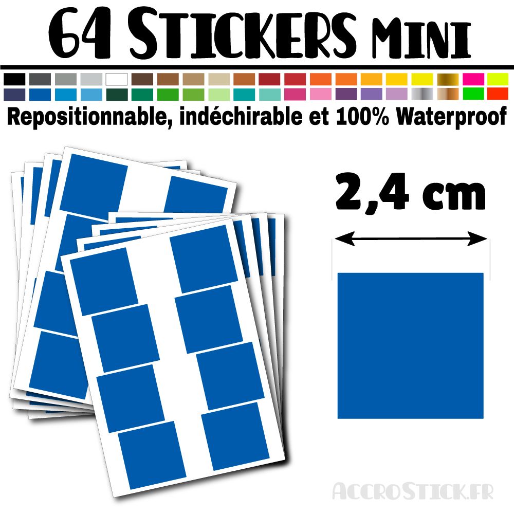 64 Carrés 2,4 cm - Stickers mini gommettes 64 Carrés 2,4 cm - Stickers mini gommettes