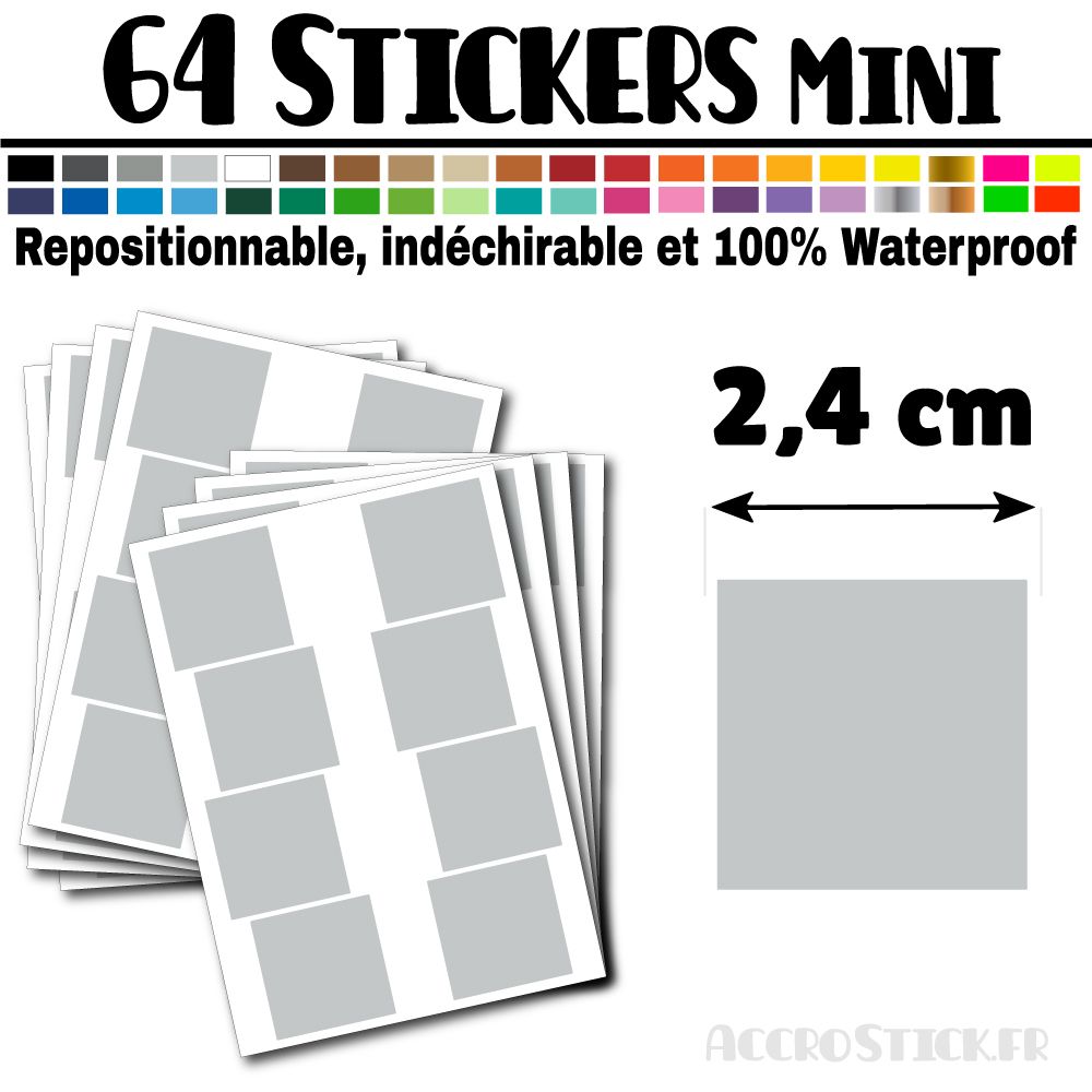 64 Carrés 2,4 cm - Stickers mini gommettes 64 Carrés 2,4 cm - Stickers mini gommettes
