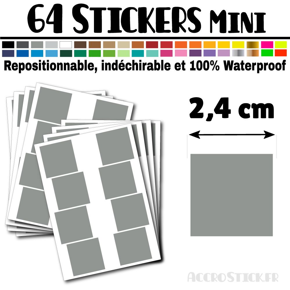 64 Carrés 2,4 cm - Stickers mini gommettes 64 Carrés 2,4 cm - Stickers mini gommettes