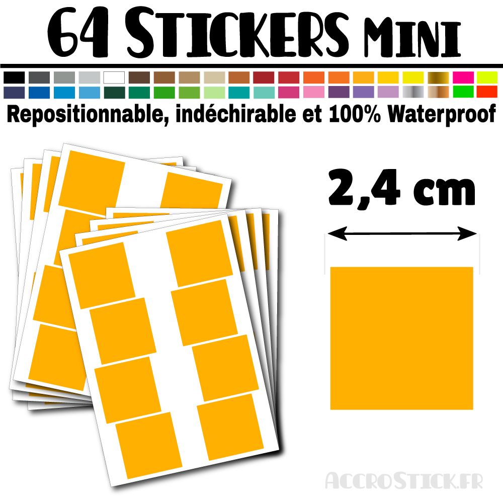 64 Carrés 2,4 cm - Stickers mini gommettes 64 Carrés 2,4 cm - Stickers mini gommettes