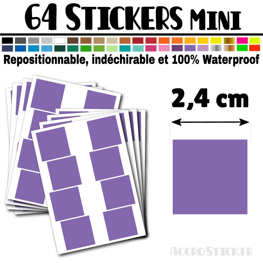 64 Carrés 2,4 cm - Stickers mini gommettes 64 Carrés 2,4 cm - Stickers mini gommettes