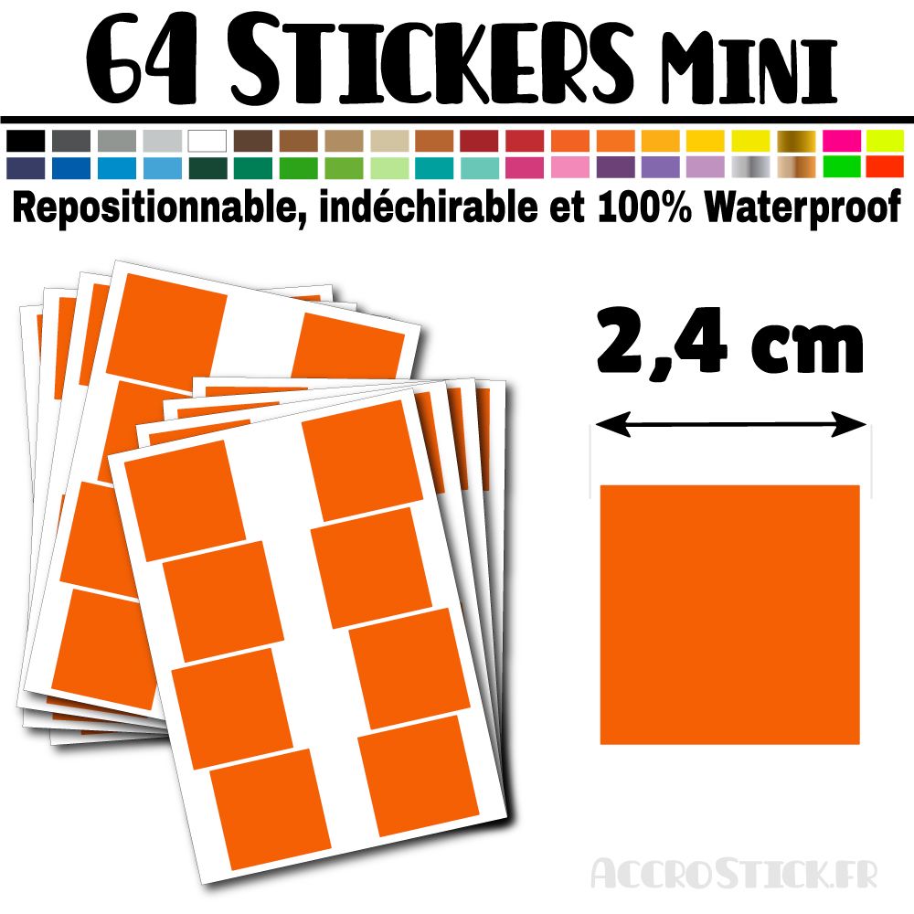 64 Carrés 2,4 cm - Stickers mini gommettes 64 Carrés 2,4 cm - Stickers mini gommettes