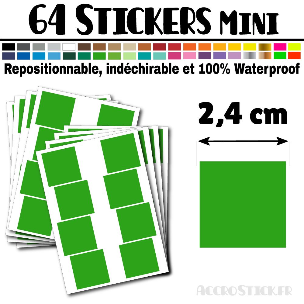64 Carrés 2,4 cm - Stickers mini gommettes 64 Carrés 2,4 cm - Stickers mini gommettes