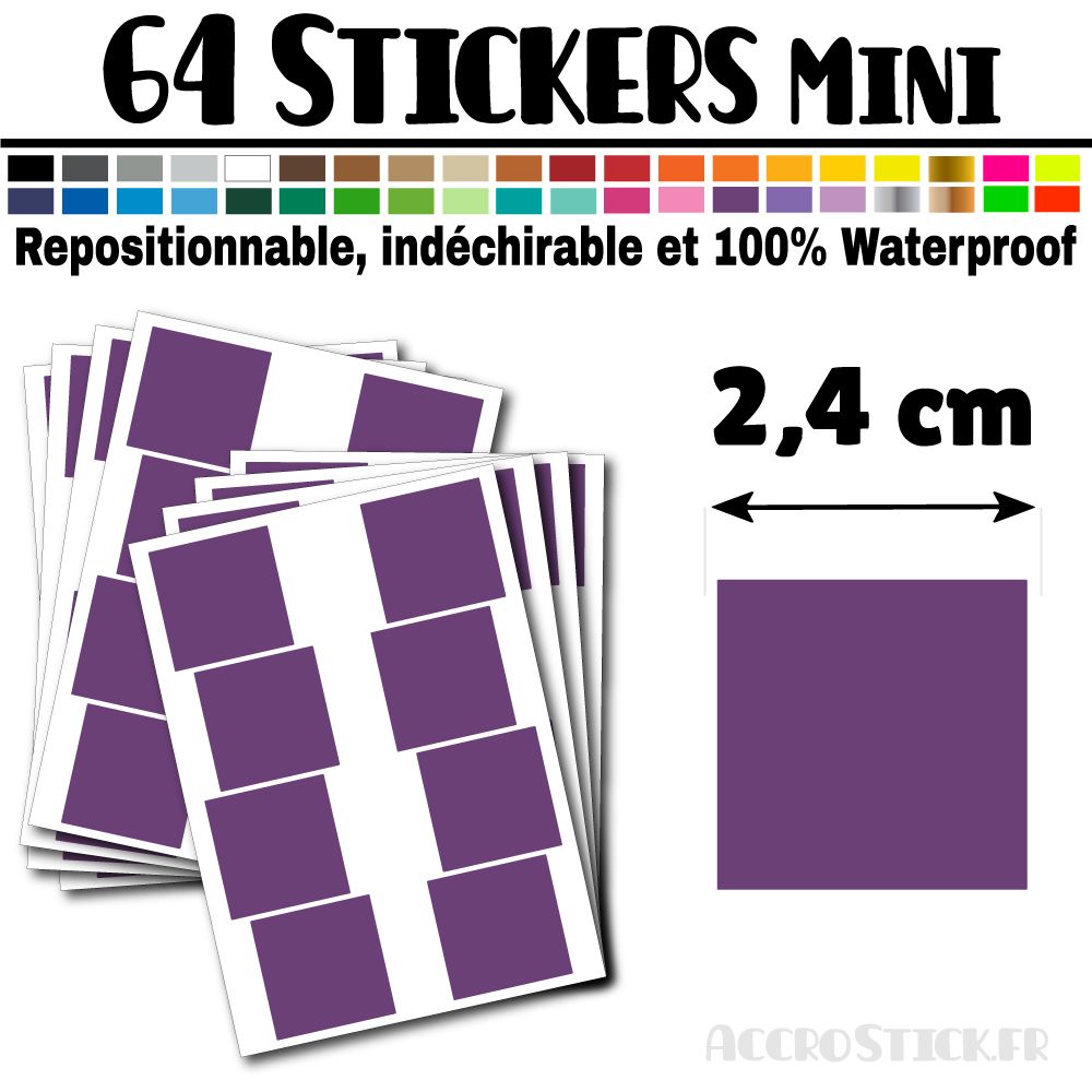 64 Carrés 2,4 cm - Stickers mini gommettes 64 Carrés 2,4 cm - Stickers mini gommettes