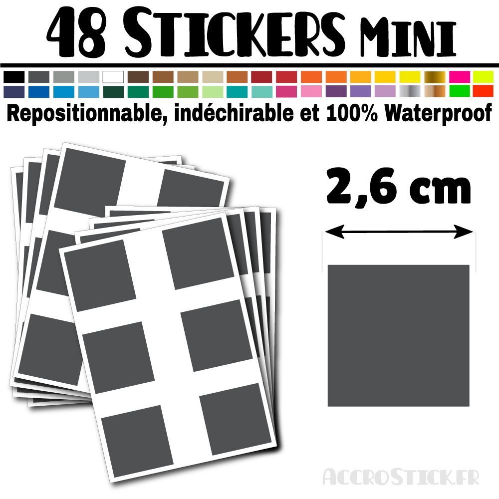48 Carrés 2,6 cm - Stickers mini gommettes 48 Carrés 2,6 cm - Stickers mini gommettes