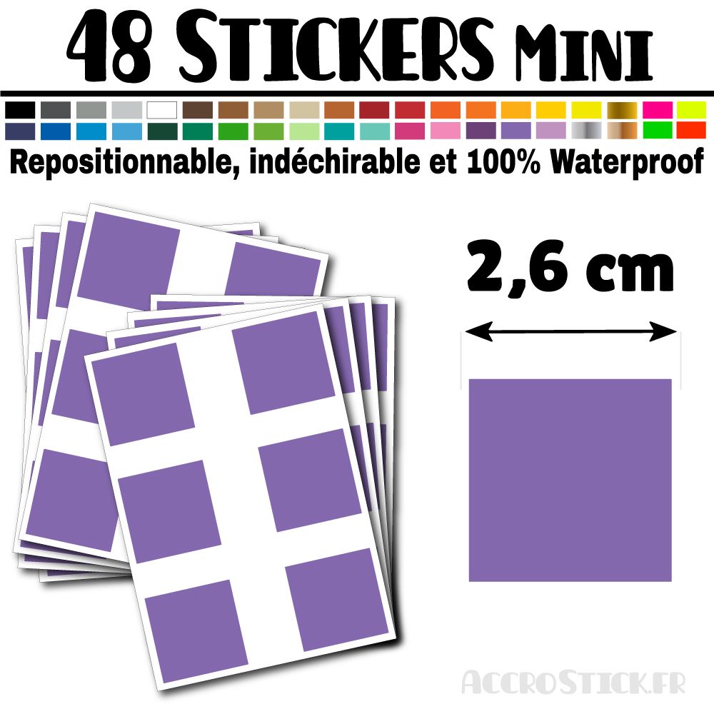 48 Carrés 2,6 cm - Stickers mini gommettes 48 Carrés 2,6 cm - Stickers mini gommettes