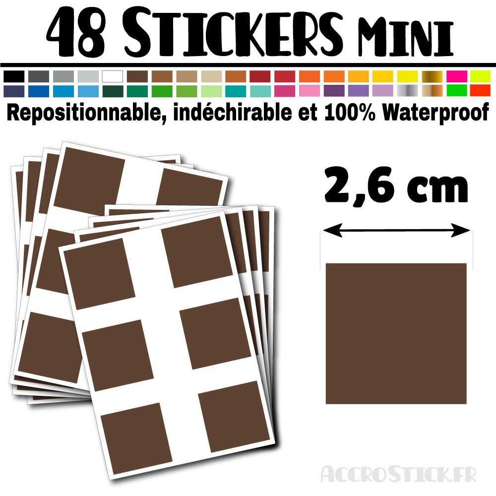 48 Carrés 2,6 cm - Stickers mini gommettes 48 Carrés 2,6 cm - Stickers mini gommettes