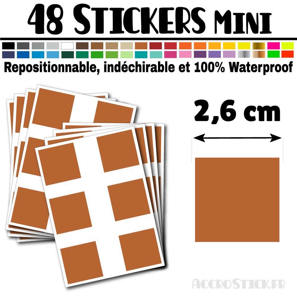 48 Carrés 2,6 cm - Stickers mini gommettes 48 Carrés 2,6 cm - Stickers mini gommettes
