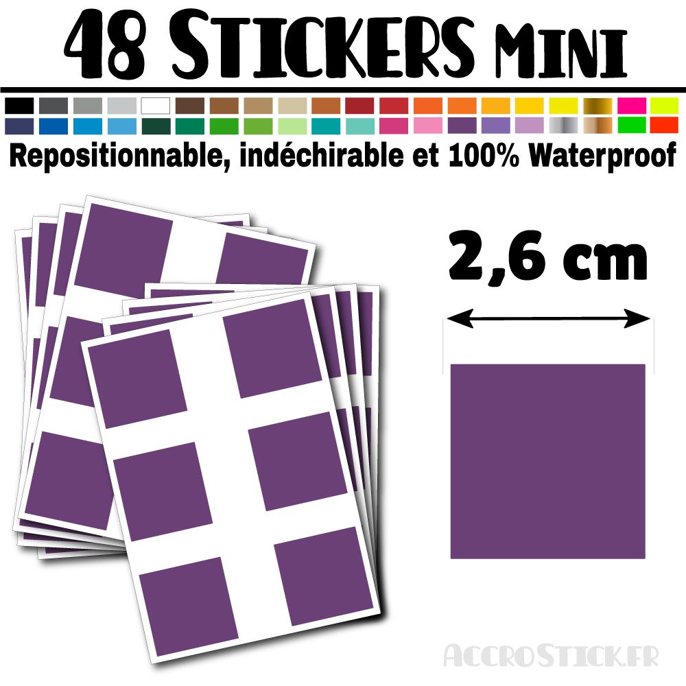 48 Carrés 2,6 cm - Stickers mini gommettes 48 Carrés 2,6 cm - Stickers mini gommettes