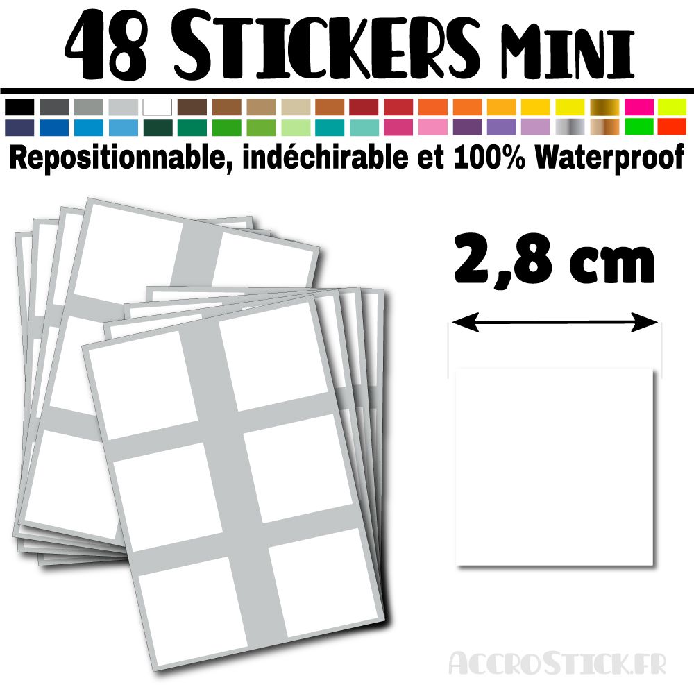 48 Carrés 2,8 cm - Stickers mini gommettes 48 Carrés 2,8 cm - Stickers mini gommettes