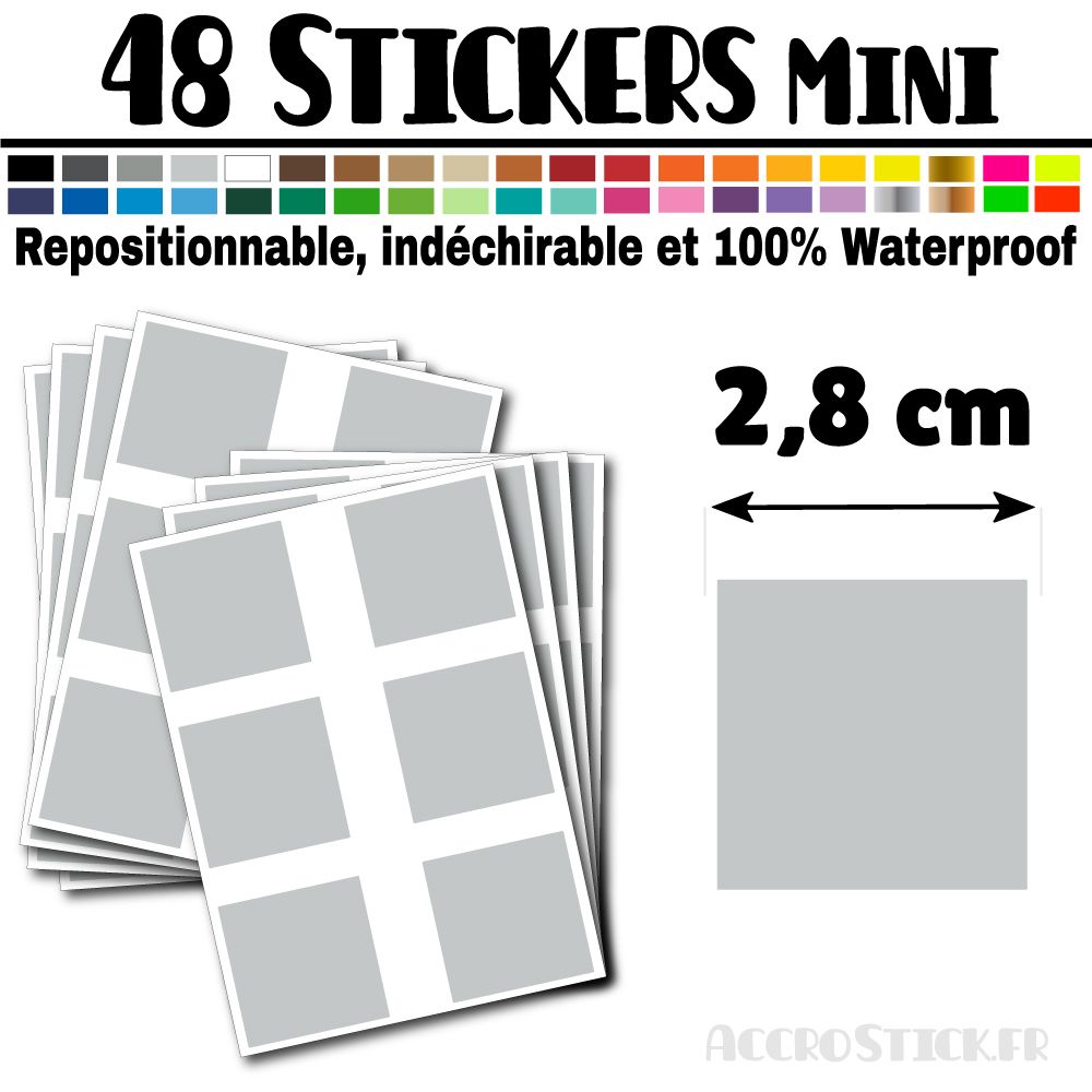 48 Carrés 2,8 cm - Stickers mini gommettes 48 Carrés 2,8 cm - Stickers mini gommettes