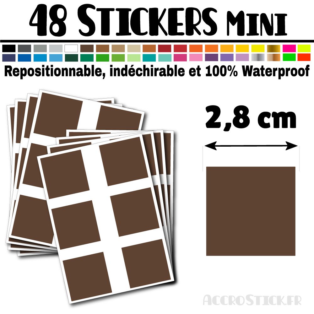 48 Carrés 2,8 cm - Stickers mini gommettes 48 Carrés 2,8 cm - Stickers mini gommettes