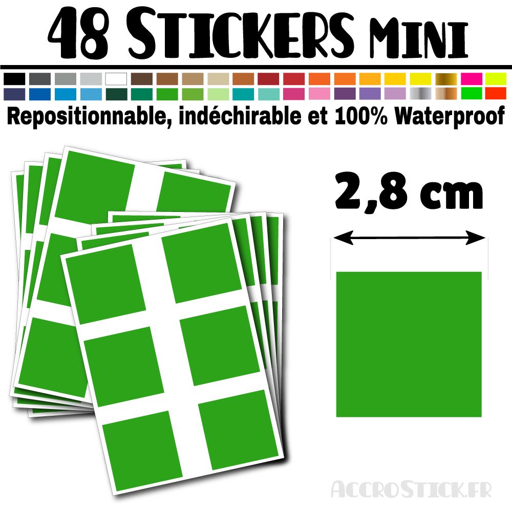 48 Carrés 2,8 cm - Stickers mini gommettes 48 Carrés 2,8 cm - Stickers mini gommettes