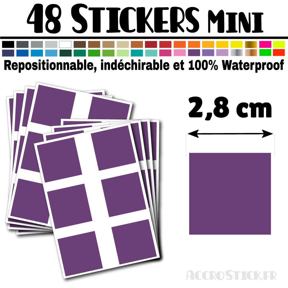 48 Carrés 2,8 cm - Stickers mini gommettes 48 Carrés 2,8 cm - Stickers mini gommettes