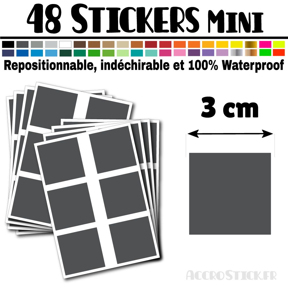 48 Carrés 3 cm - Stickers mini gommettes 48 Carrés 3 cm - Stickers mini gommettes