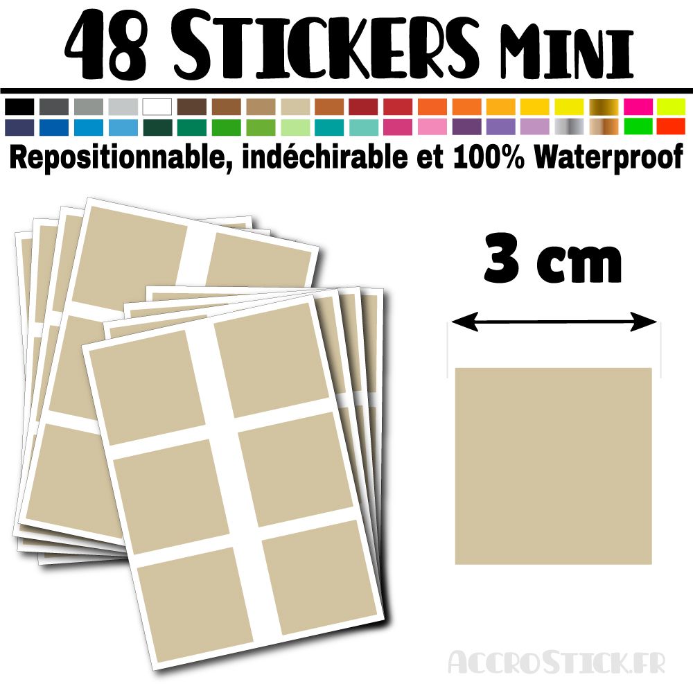 48 Carrés 3 cm - Stickers mini gommettes 48 Carrés 3 cm - Stickers mini gommettes