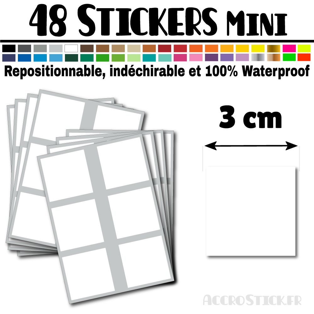 48 Carrés 3 cm - Stickers mini gommettes 48 Carrés 3 cm - Stickers mini gommettes