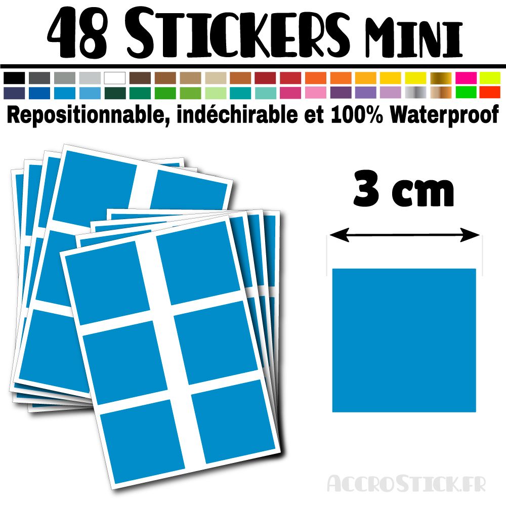 48 Carrés 3 cm - Stickers mini gommettes 48 Carrés 3 cm - Stickers mini gommettes