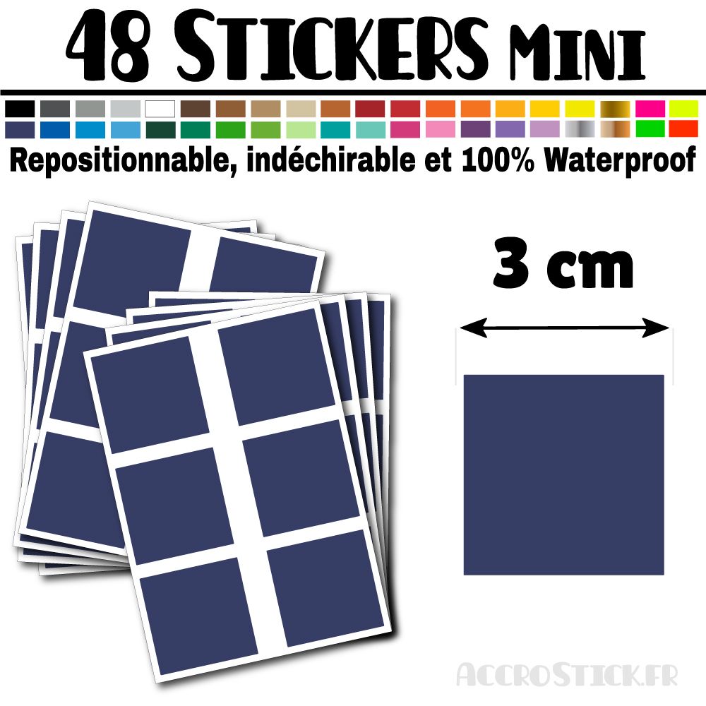 48 Carrés 3 cm - Stickers mini gommettes 48 Carrés 3 cm - Stickers mini gommettes