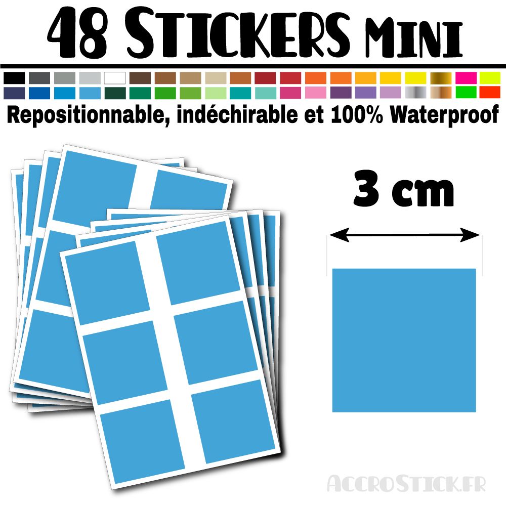 48 Carrés 3 cm - Stickers mini gommettes 48 Carrés 3 cm - Stickers mini gommettes