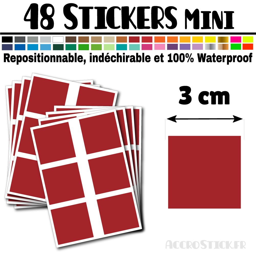 48 Carrés 3 cm - Stickers mini gommettes 48 Carrés 3 cm - Stickers mini gommettes