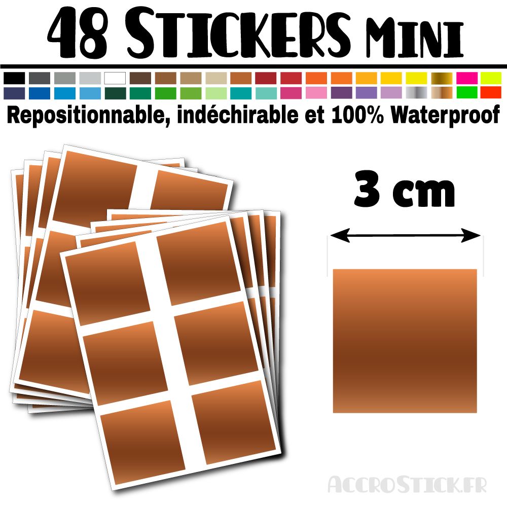 48 Carrés 3 cm - Stickers mini gommettes 48 Carrés 3 cm - Stickers mini gommettes