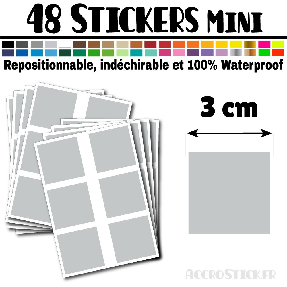 48 Carrés 3 cm - Stickers mini gommettes 48 Carrés 3 cm - Stickers mini gommettes