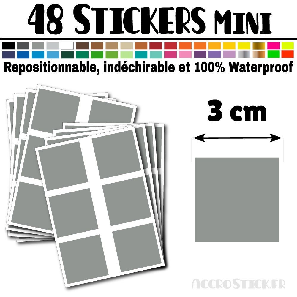 48 Carrés 3 cm - Stickers mini gommettes 48 Carrés 3 cm - Stickers mini gommettes