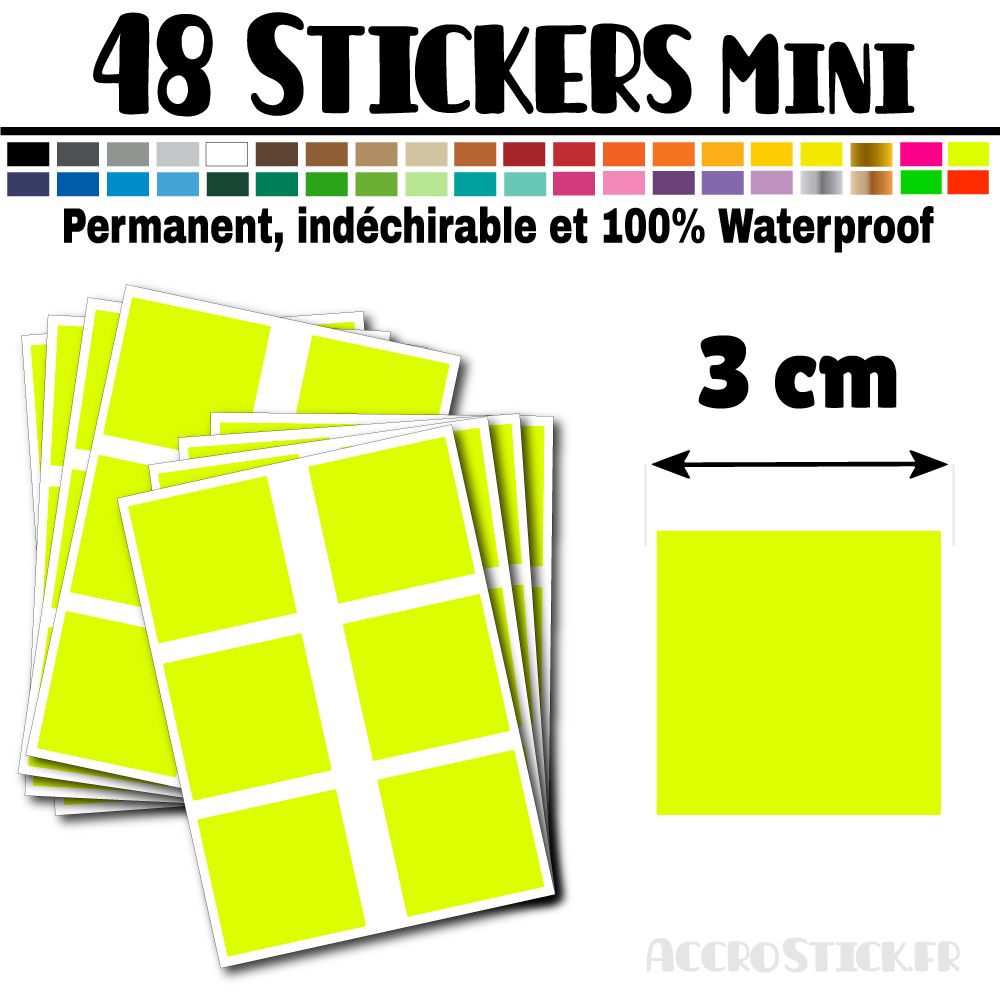 48 Carrés 3 cm - Stickers mini gommettes 48 Carrés 3 cm - Stickers mini gommettes