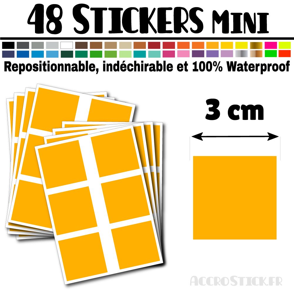 48 Carrés 3 cm - Stickers mini gommettes 48 Carrés 3 cm - Stickers mini gommettes