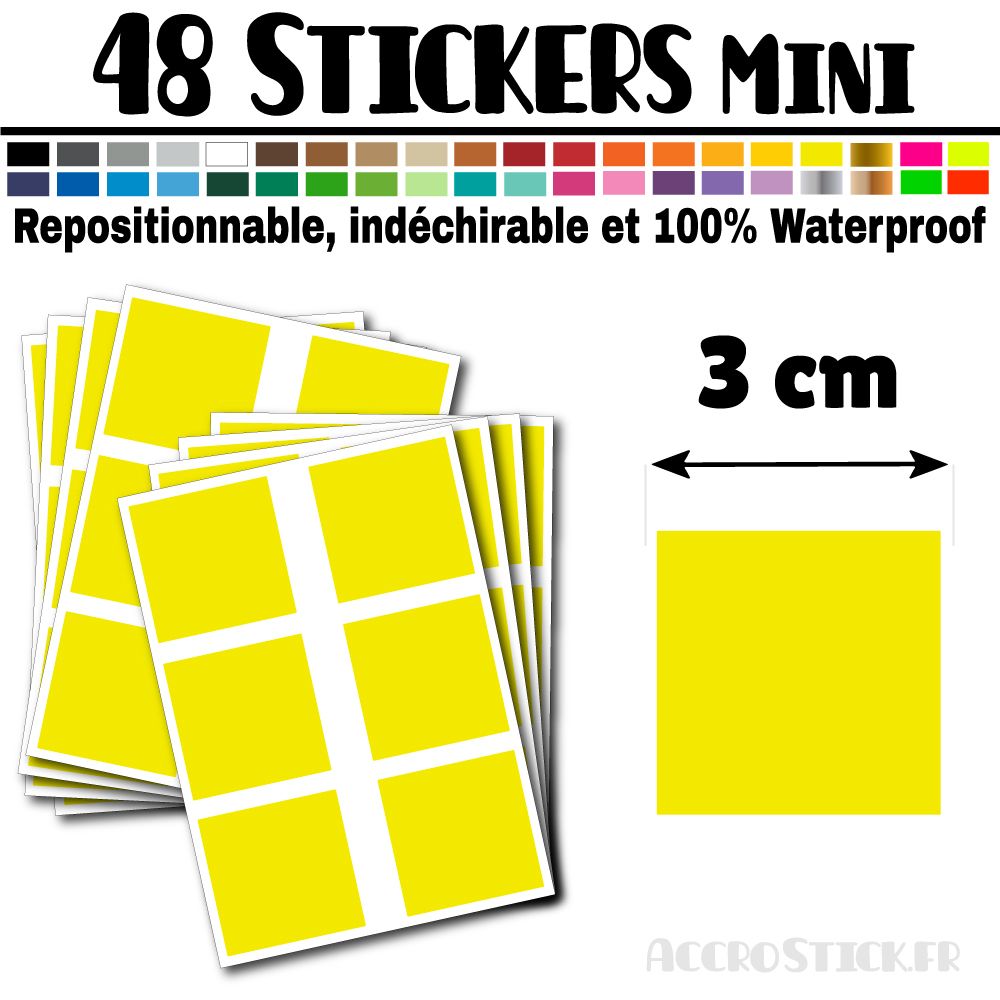 48 Carrés 3 cm - Stickers mini gommettes 48 Carrés 3 cm - Stickers mini gommettes
