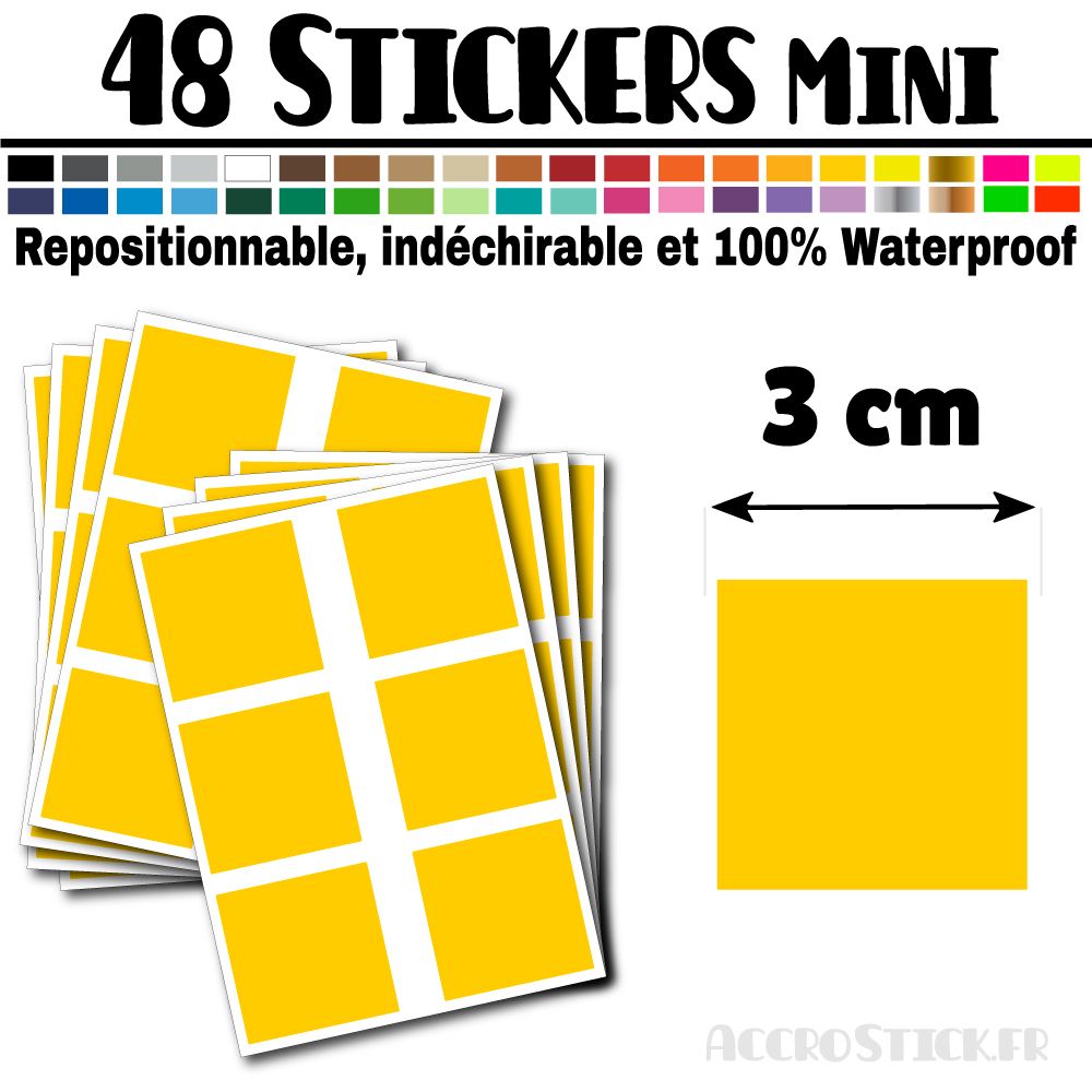 48 Carrés 3 cm - Stickers mini gommettes 48 Carrés 3 cm - Stickers mini gommettes